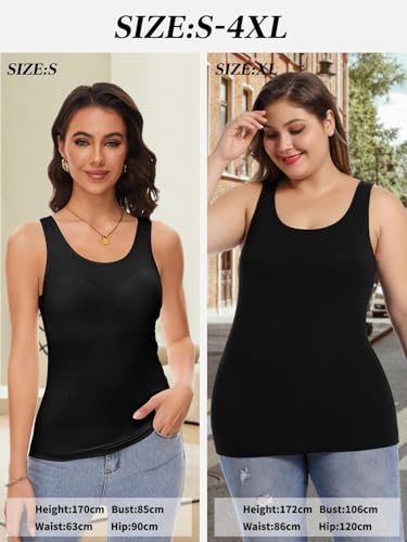 Tank Top with Built in Bra Cup for Women Casual Wide Strap Sleevless Layer Camisole Yoga Top Pack S-3XL - color: Black - White - Grey, size: Medium