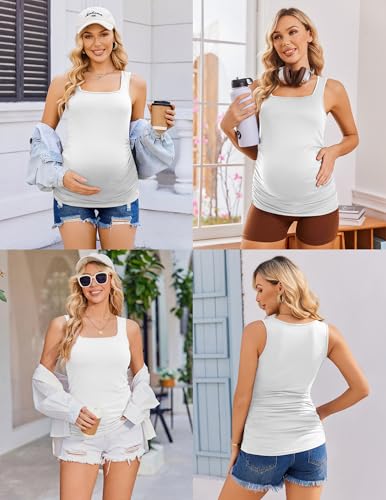 Ekouaer 3 Pack Maternity Tank Tops Square Neck Maternity Shirts - color: Hot Pink/White/Black, size: X-Large