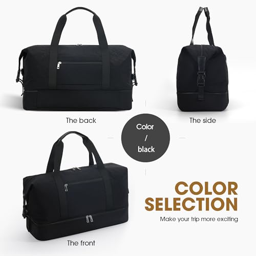 Oeihuivt Weekender Bags for Women with 3 Extra Pack - 21 Inch Large Travel Duffel Bag Set with Shoe Compartment, Heavy-Duty Nylon Carry on Overnight Tote, Black - color: Blackline2