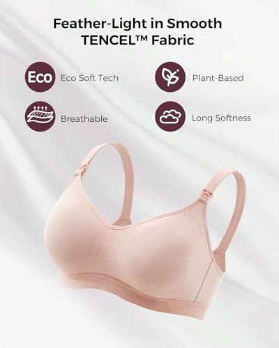 Momcozy Hands-Free Pumping Bra, Breathable Tencel™ Fabric Breast Pump Bra - color: Oyster Pink, size: Medium