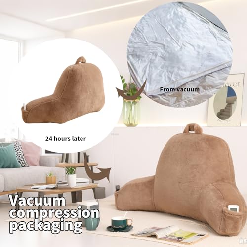 Large Plush Backrest Pillow for Sitting in Bed,Faux Fur,Khaki - color: Khaki, size: Large(19")