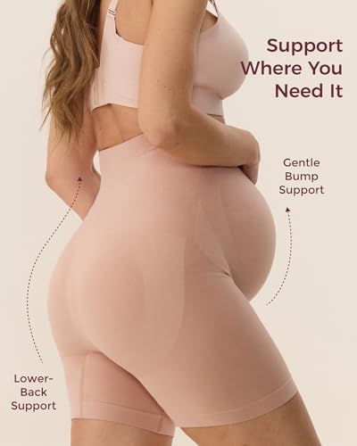 Momcozy Maternity Shapewear for Under Dresses, Anti-Chafing, Cotton Gusset - color: Oyster Pink, size: Medium