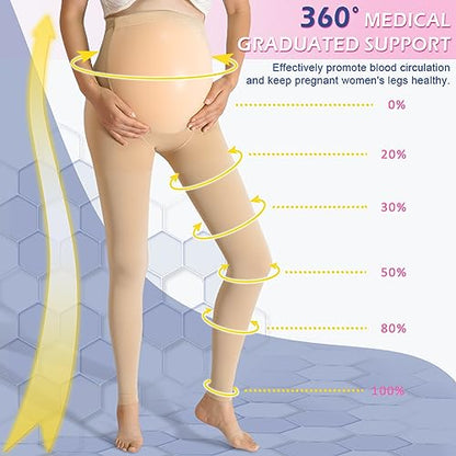 beister Maternity Compression Tights, 20-30 mmHg Footless High-Waist - color: Beige, size: Small