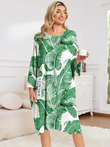 CRIPOM Plus Size Moo Moos for Women Oversized Sleep Shirts with Pockets - color: Green Leaves