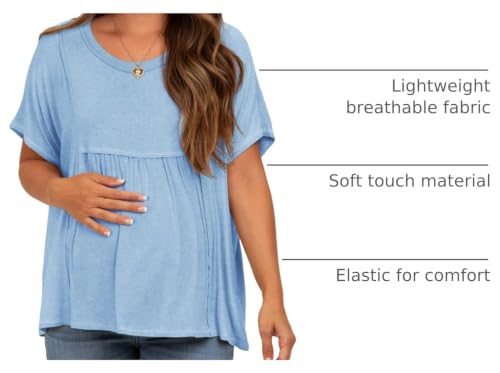 Tankaneo Womens Maternity Tops Batwing Short Sleeve Pregnancy T Shirts - color: Sky Blue, size: X-Large