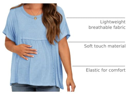 Tankaneo Womens Maternity Tops Batwing Short Sleeve Pregnancy T Shirts - color: Sky Blue, size: Large