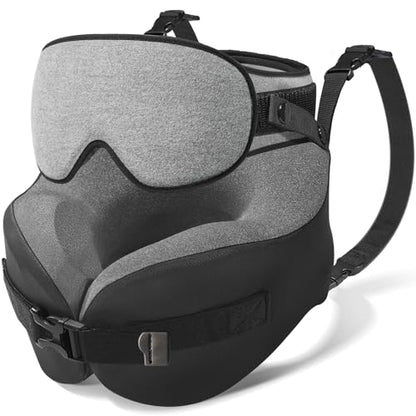 YFONG Travel Pillow with Head Support & Sleep Mask for Long Flights, Grey - color: Grey
