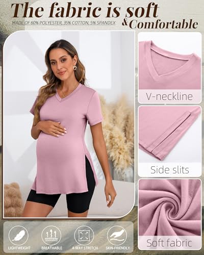 Ficerd 3 Pack Women's Maternity Shirts - color: Army Green, Muted Pink, Hazy Blue, size: Medium