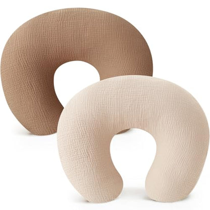 Konssy 2-Pack Muslin Nursing Pillow Covers, Cream Soft Slipcover for Baby - color: Brown,cream