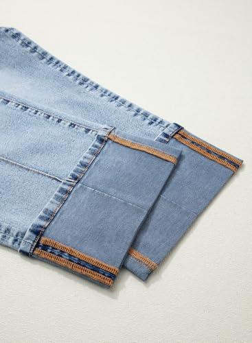 BLENCOT Maternity Jeans Over Belly Straight Leg Denim Pants with Pockets - color: Light Blue, size: Medium