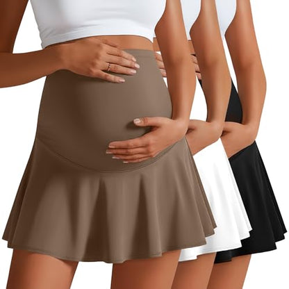 3 Pack Maternity Skirts Tennis Skorts - color: Coffee, White, Black, size: X-Large