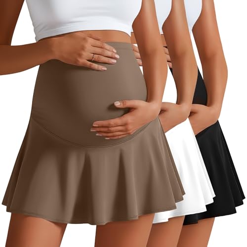 3 Pack Maternity Skirts Tennis Skorts - color: Coffee, White, Black, size: Medium