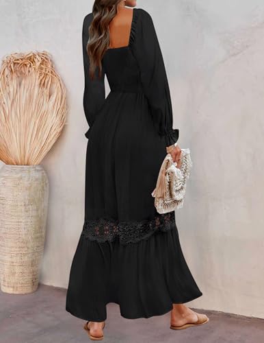 ZESICA Women's 2026 Boho Long Sleeve Fall Maxi Dress - color: Black, size: Small