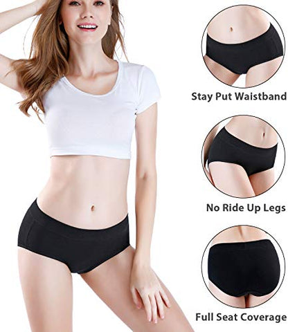 wirarpa Women's Underwear Cotton Mid Waisted Ladies Panties Full Coverage Briefs 4 Pack (Regular & Plus Size) - color: Black-4 Pack, size: Medium