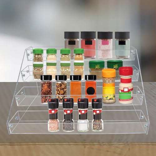 PMMASTO 4-Tier Clear Acrylic Spice Rack Organizer for Cabinet Countertop - size: 4 Tier - inner width 1.93"