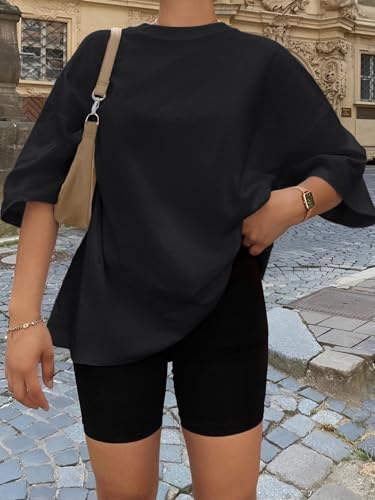 Trendy Queen Womens Oversized T-Shirts Short Sleeve Crew Neck Summer Tops - color: Black, size: XX-Large