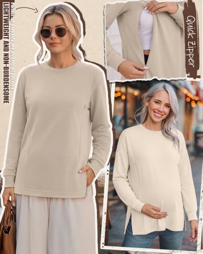 Ficerd 3 Pack Womens Nursing Tops for Breastfeeding - color: Light Blue, Cream, Light Khaki, size: XX-Large