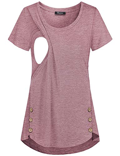 Quinee Women's Casual Button Side Nursing Tops Maternity Breastfeeding Tunic - color: Rose Red, size: Small