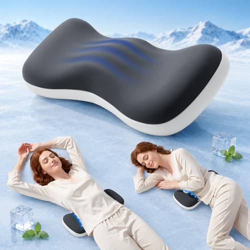 Lumbar Support Pillow for Bed, Memory Foam Pillow for Back Pain Relief, Lower Back Pain Relief Pillow for Sleeping, Adjustable Lumbar Pillow for Sleeping, Bed, Car, Couch (Grey White-Cooling) - color: Grey White-cooling