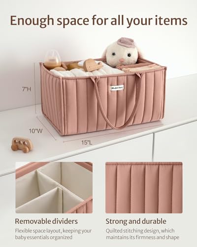 Blissful Diary Baby Diaper Caddy Organizer, Nursery Storage, Blush Pink - color: Blush Pink