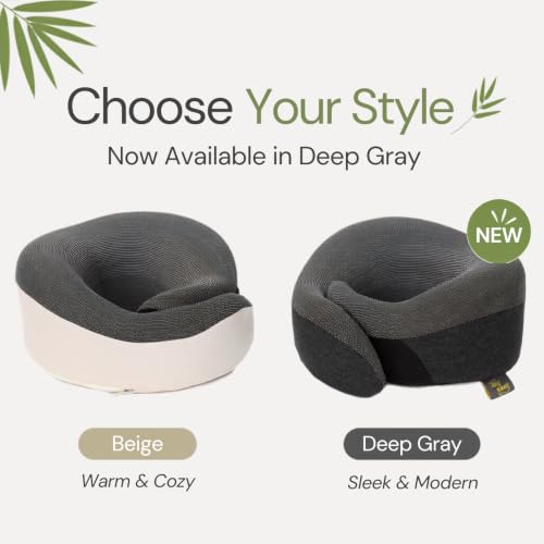 Travel Neck Pillow for Airplanes, Bamboo Charcoal Memory Foam - color: Beige