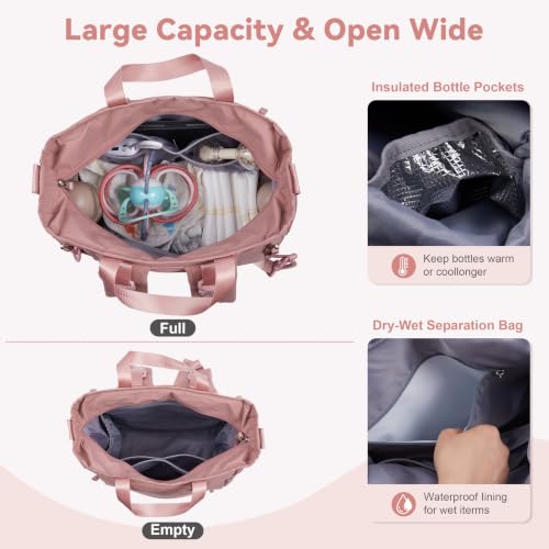 Diaper Bag Backpack, Multi-Function Parent Organizer (Dark Pink) - color: Dark Pink