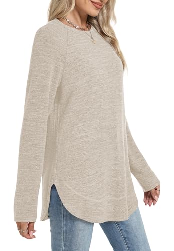 Sampeel Long Sleeve Shirts for Women Tunic Tops Loose Fit Dressy Crew Neck Pullover Sweaters 2026 - color: Apricot, size: Medium