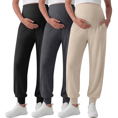 3 Pack Women's Maternity Pants - color: Apricot, Dark Heather Gray, Black, size: X-Large