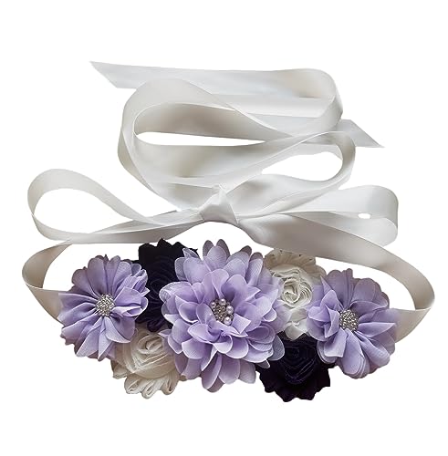 Flowers for Sashes Maternity Pregnancy Sash Belt for Baby Shower Wedding Bride - color: Purple
