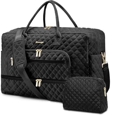 Travel Duffle Bag Weekender for Women - 38L Carry-On Overnight Personal Item Bag with Shoe Compartment & Wet Pocket Weekend Tote Bags with Toiletry Hospital Bags for Labor and Delivery - color: Black 1 - 38L