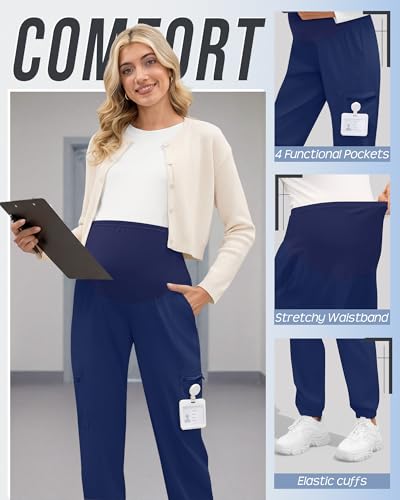 3 Pack Maternity Scrub Cargo Jogger Pants - color: Navy Blue, size: Small