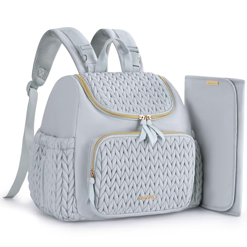 mommore Diaper Bag Backpack, Stylish Mini Baby Bag with Changing Pad - color: Light Blue, size: Small