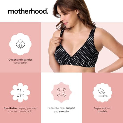 Motherhood Maternity Women's Soft Cotton Spandex Wrap Front Maternity & Nursing Sleep Bralette Bra S-3x - color: Mini Dot/Heather Grey 2 Pack, size: Large