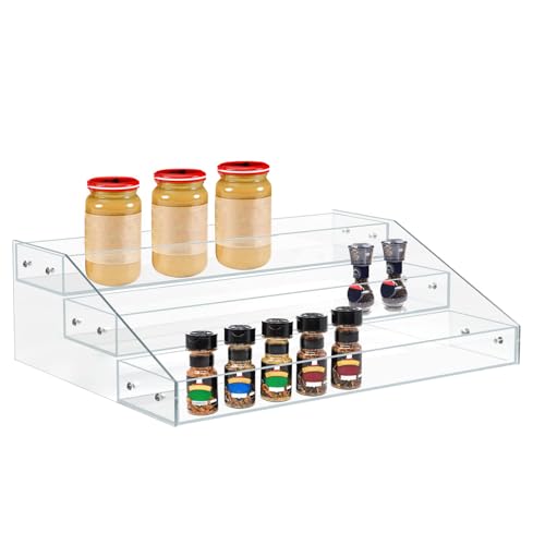 PMMASTO Wide Clear Acrylic Spice Rack for Countertops- 3 Tier - size: Widen 3 Tier - inner width 3''
