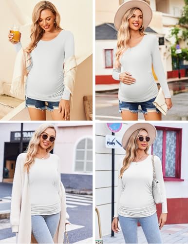 Ekouaer 3/4 Pack Womens Maternity Shirts Long Sleeve Pregnancy Tops - color: 3pcs Black / White / Grey, size: XX-Large