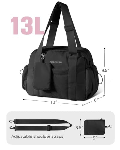 Small Gym Bag for Women - Duffle Weekender Work Duffel Carry on Tote Bag - color: Black