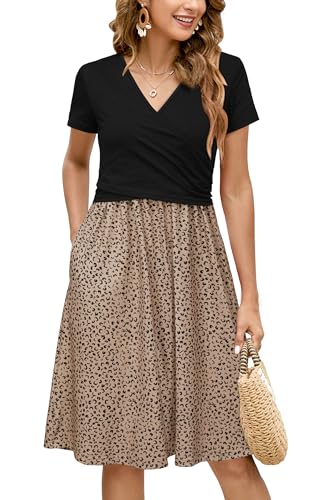 OUGES Women's Wrap V Neck Summer Casual Maternity Nursing Dress - color: Leopard, size: Small