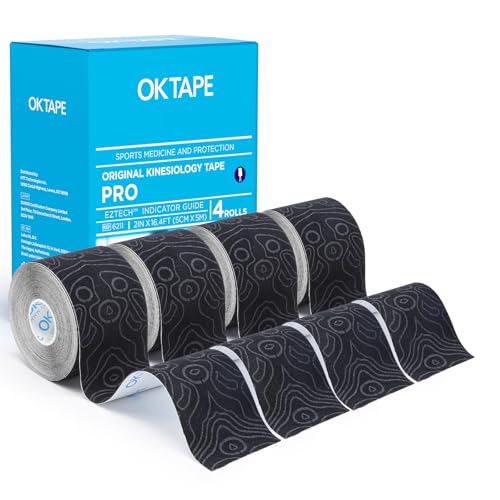 OK TAPE PRO Kinesiology Tape Uncut Roll Bulk, Elastic Physical Therapy Tape - color: Black a, size: 4 pack