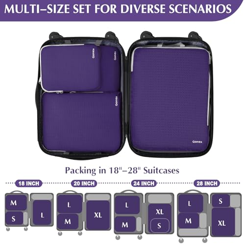 Gonex Compression Packing Cubes, 4-Piece Expandable Travel Organizers - color: 4-Purple, size: 4 Set
