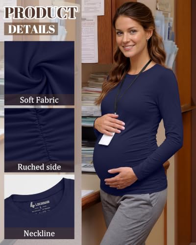 Neer 3 Pack Maternity Under Scrub T Shirt Long Sleeve Undershirt - color: Black, Light Gray, Navy Blue, size: X-Large