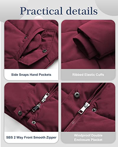 Chrisuno Women's Plus Size Winter Coat Waterproof Long Puffer Jacket Warm Thicken Parka with Removable Fur Hood - color: Wine Red, size: 2X