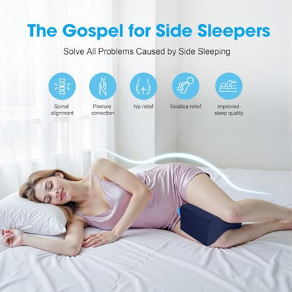 Knee Pillow for Side Sleepers, Leg Pillow with Cooling Gel, Blue/Large - color: Dark Blue, size: Large