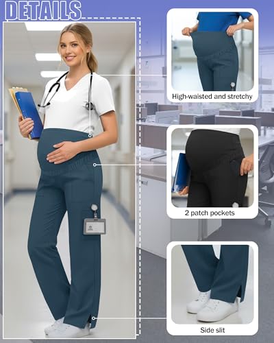 2 Pack Womens Maternity Pants Scrub with 6 Pockets - color: Black, Caribbean Blue, size: XX-Large