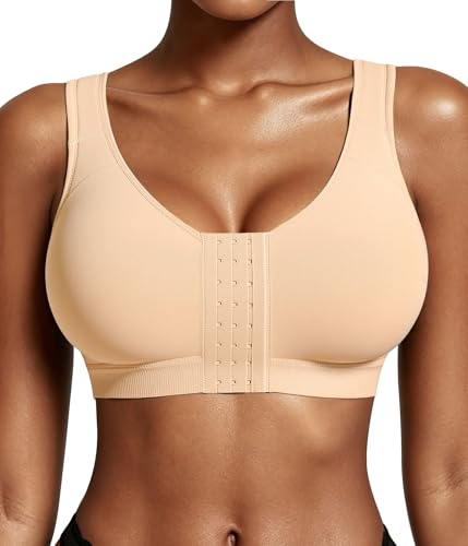 BRABIC Post Surgery Compression Bras for Women Front Closure Surgical - color: Beige, size: Medium