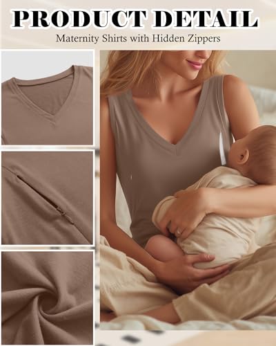 Ficerd 3 Pack Women's Nursing Tank Tops - color: Black, Khaki, Cream, size: Large
