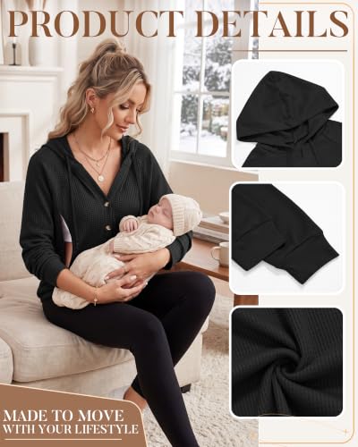 Neer Women's Nursing Hoodies Breastfeeding Shirts - color: Black, size: Small