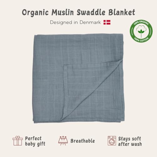 Swaddle Blanket, 100% Organic Cotton Muslin, 47"x47" Newborn - color: Tradewins