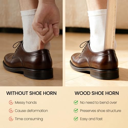 Extra Long Wooden Shoe Horn with Magnetic Holder, Beech Wood