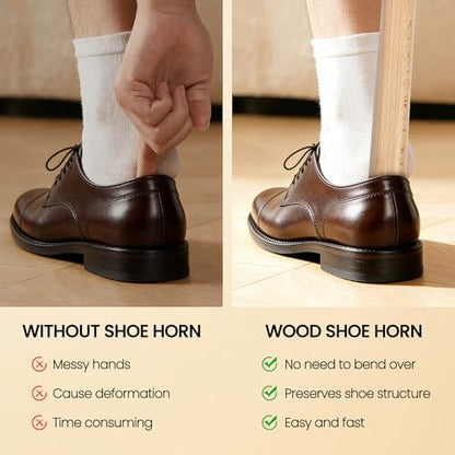 Extra Long Wooden Shoe Horn with Magnetic Holder, Beech Wood