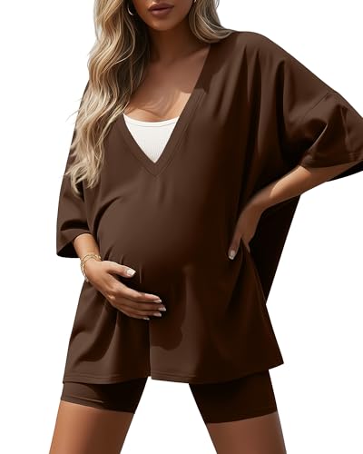 Women's 2 Piece Maternity Oversized Set - color: Chestnut, size: Medium